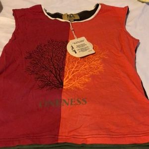 Red and orange sleeveless t-shirt
